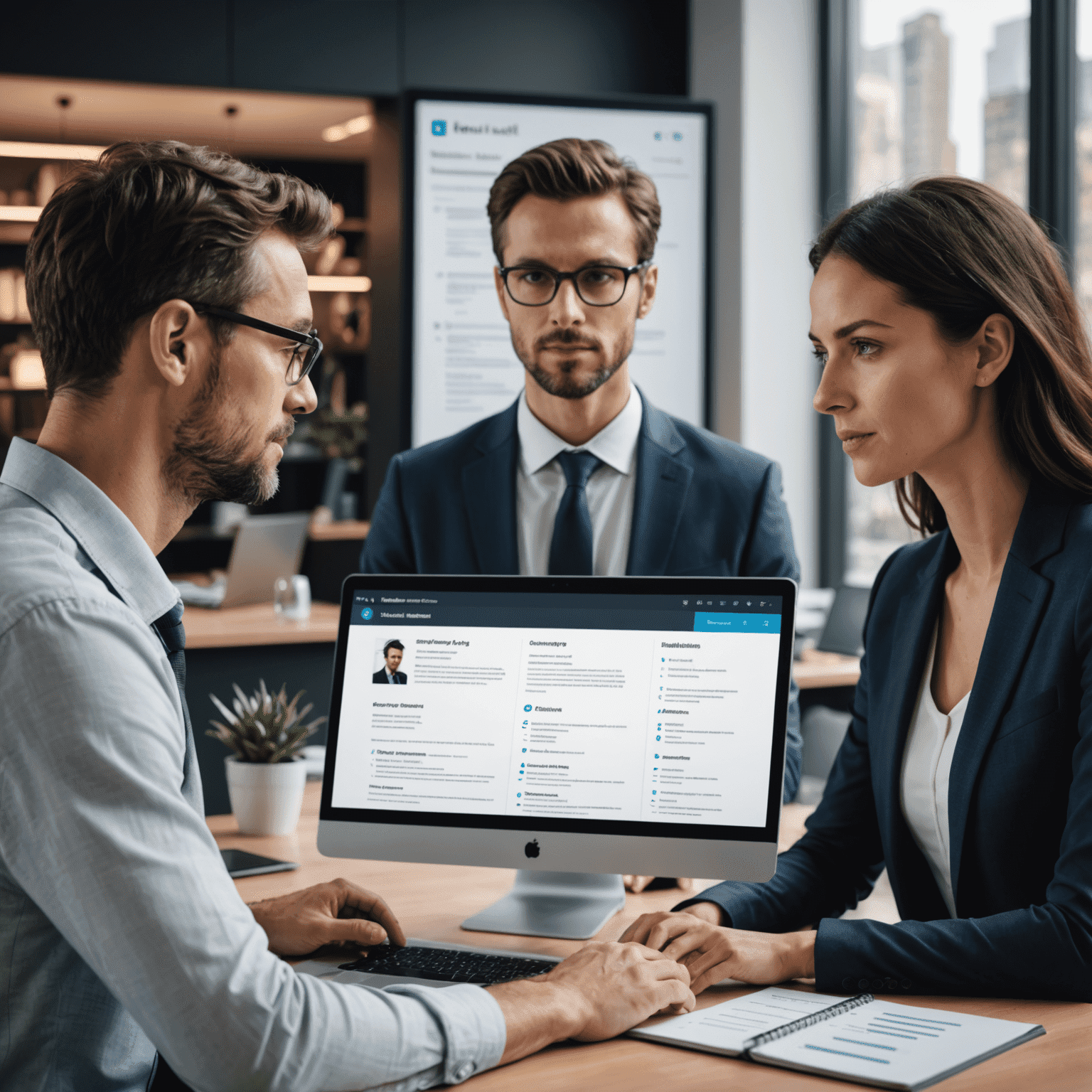 Split screen showing an AI system analyzing resumes on one side and a human recruiter reviewing selected candidates on the other, emphasizing the balance between technology and human judgment