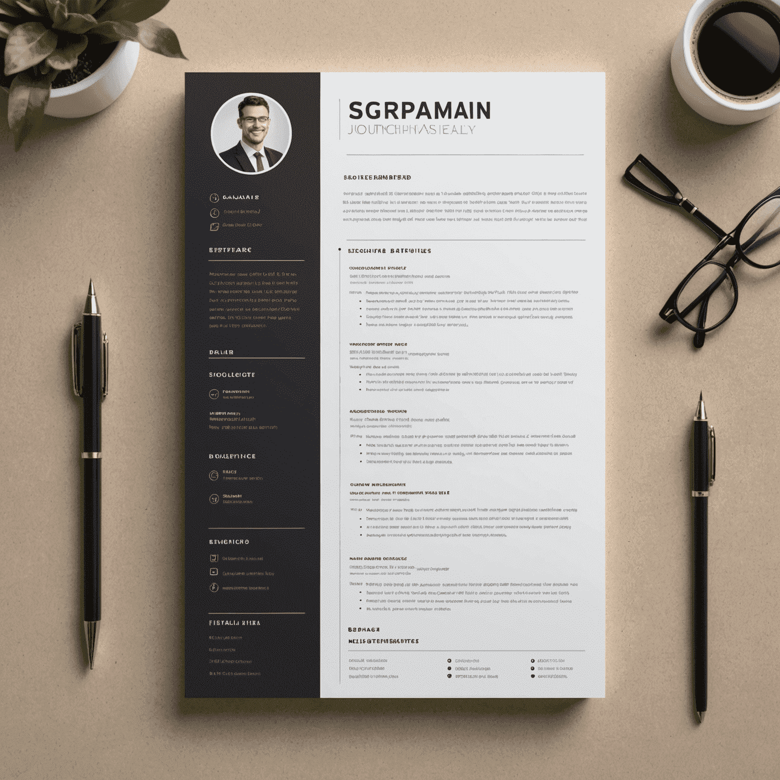 A professional looking resume with clean layout, modern design, and highlighted key achievements. The image showcases various sections like work experience, skills, and education.