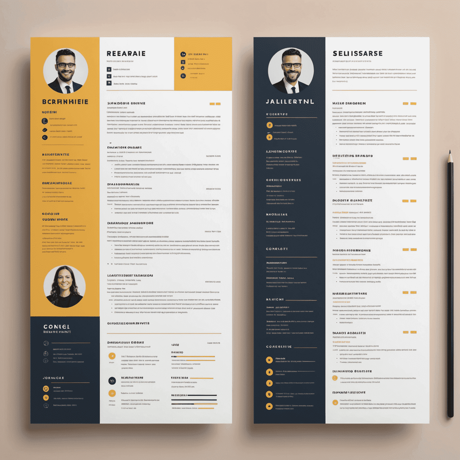 Split-screen image showing two versions of a resume side by side, one tailored for a creative industry with a colorful design and portfolio section, and another for a corporate role with a more traditional layout and emphasis on achievements